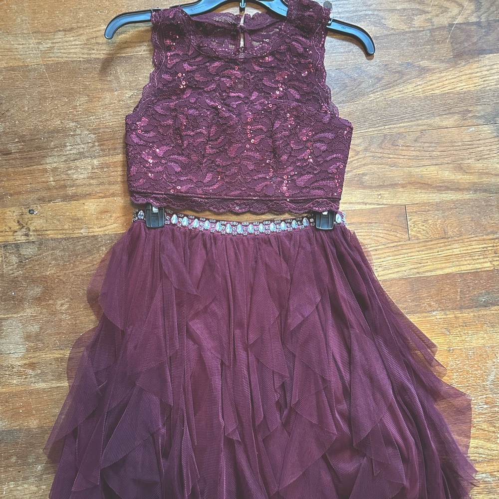 Maroon, two-piece homecoming dress